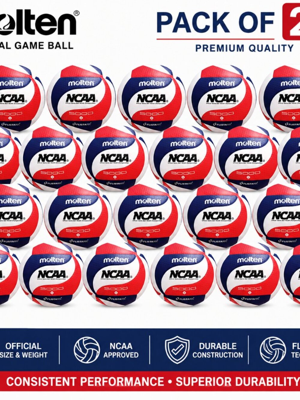 Molten V5M5000-3N Flistatec NCAA Volleyball - Red/White/Blue